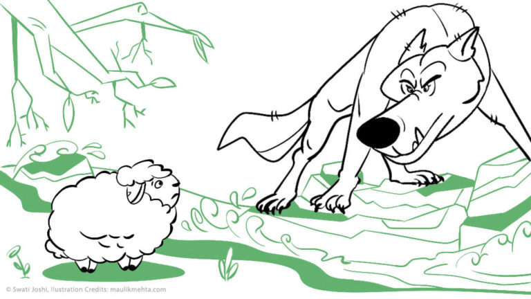 illustration for children story wolf and lamb